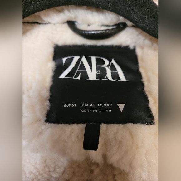 Zara Faux leather fleece collar jacket, size XL, dark brown - Picture 5 of 7